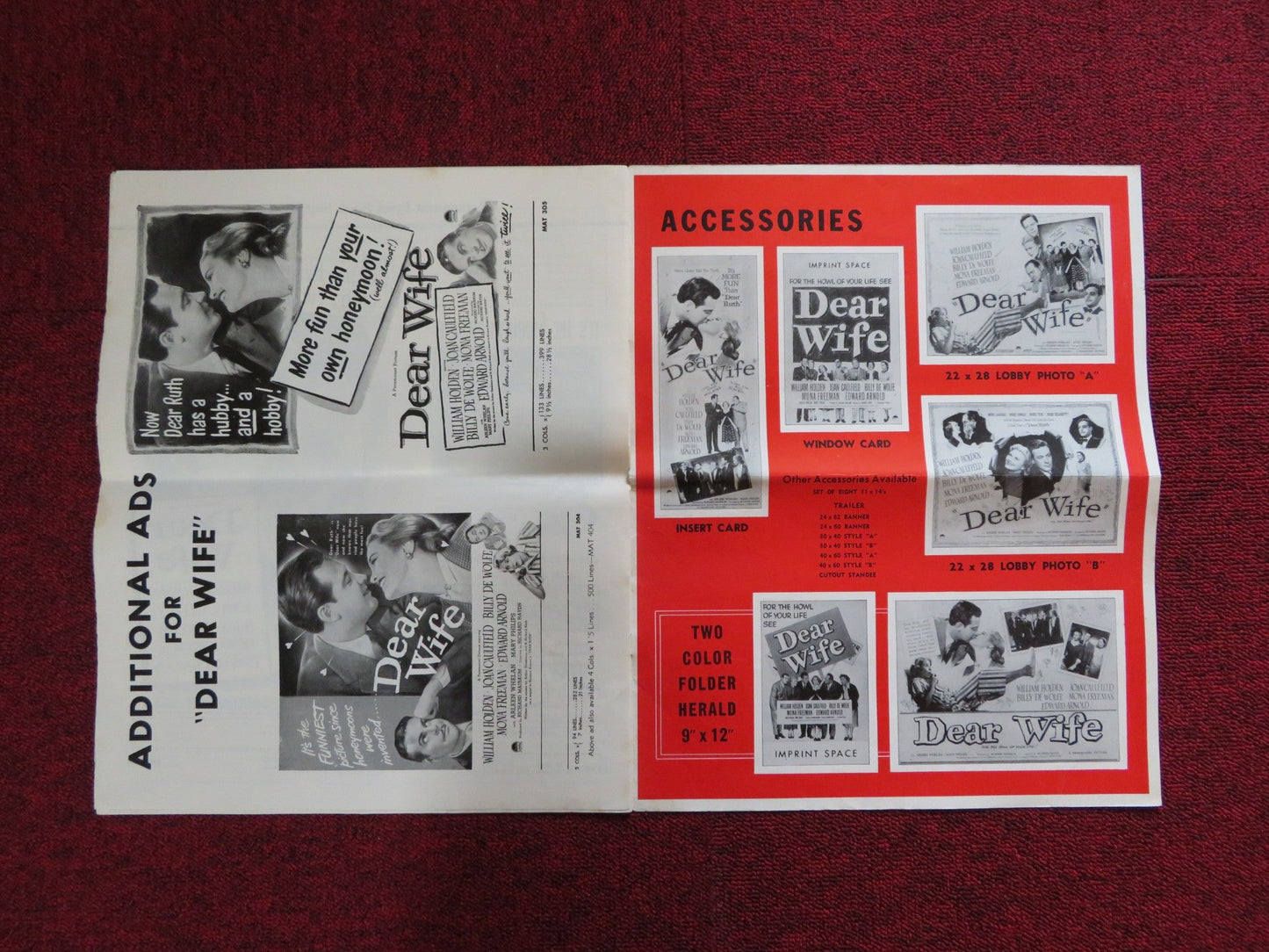 DEAR WIFE UNCUT FOLDED PRESS BOOK WILLIAM HOLDEN JOAN CAULFIELD 1950 Rendezvous Cinema Movie posters