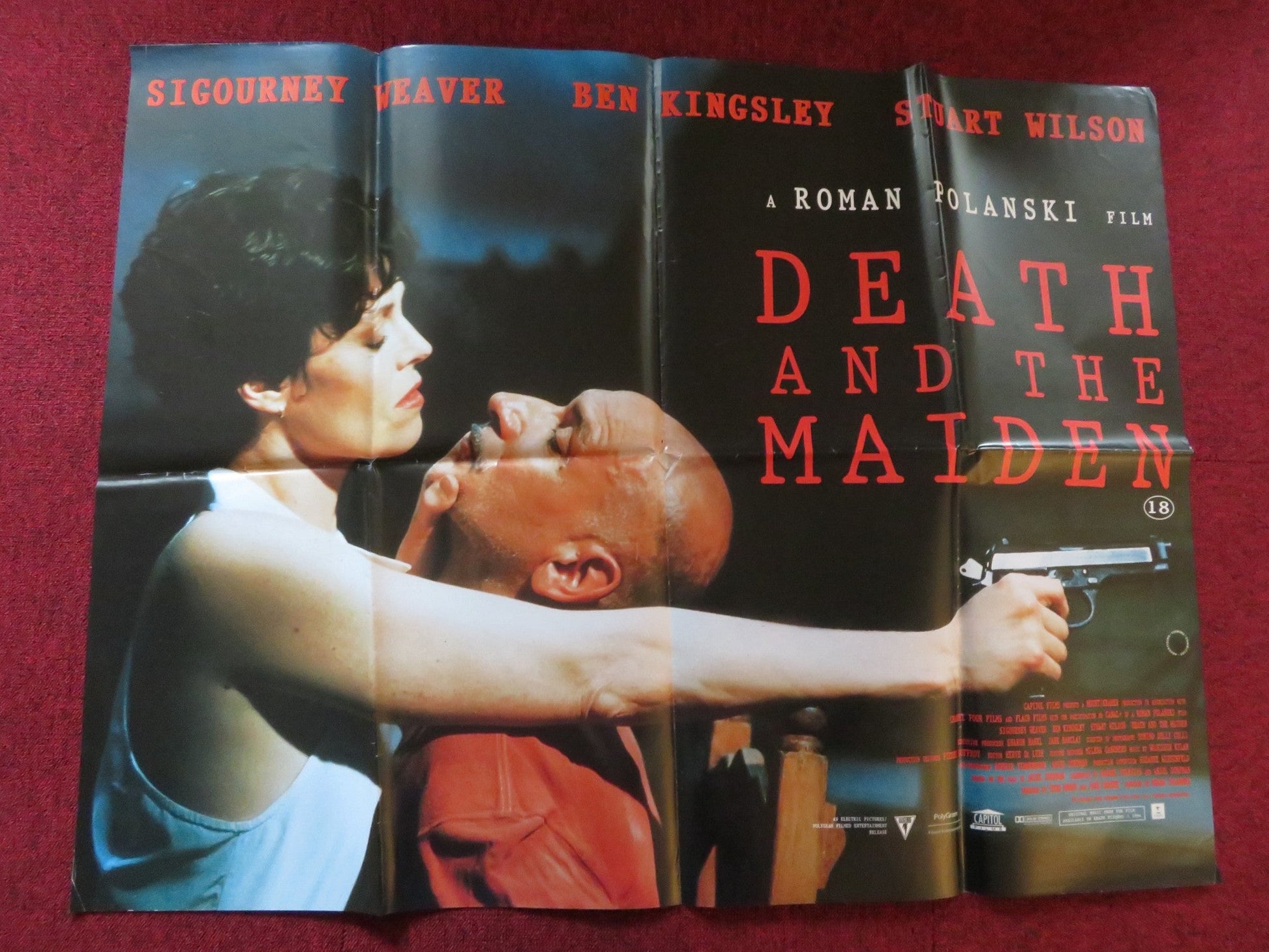 DEATH AND THE MAIDEN QUAD (30" x 40") POSTER FOLDED SIGOURNEY WEAVER 1994 Rendezvous Cinema Movie posters