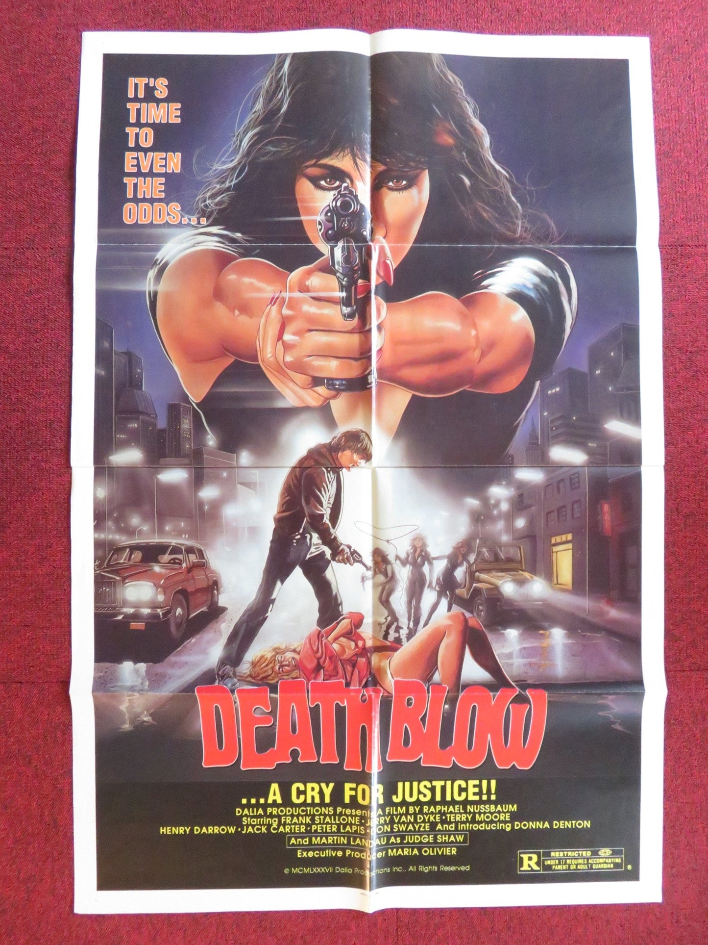 DEATH BLOW: A CRY FOR JUSTICE FOLDED US ONE SHEET POSTER FRANK STALLONE 1987 Rendezvous Cinema Movie posters