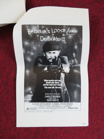 DEATH WISH II - FOLDED PRESSBOOK UNCUT FILMWAYS PICTURES CHARLES BRONSON 1982 Rendezvous Cinema Movie posters