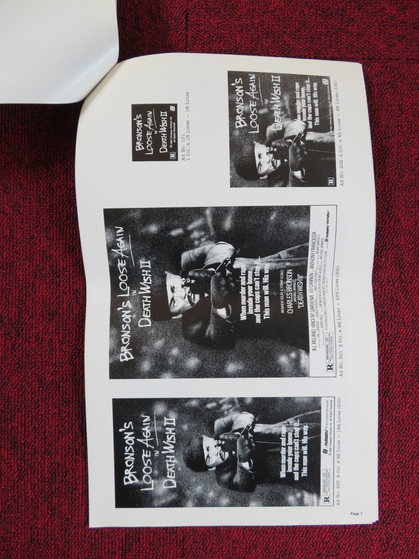 DEATH WISH II - FOLDED PRESSBOOK UNCUT FILMWAYS PICTURES CHARLES BRONSON 1982 Rendezvous Cinema Movie posters