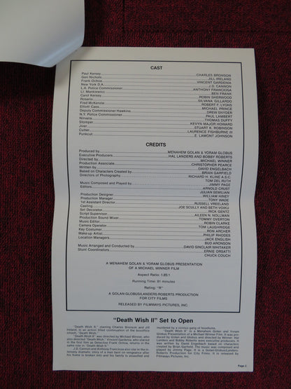 DEATH WISH II - FOLDED PRESSBOOK UNCUT FILMWAYS PICTURES CHARLES BRONSON 1982 Rendezvous Cinema Movie posters