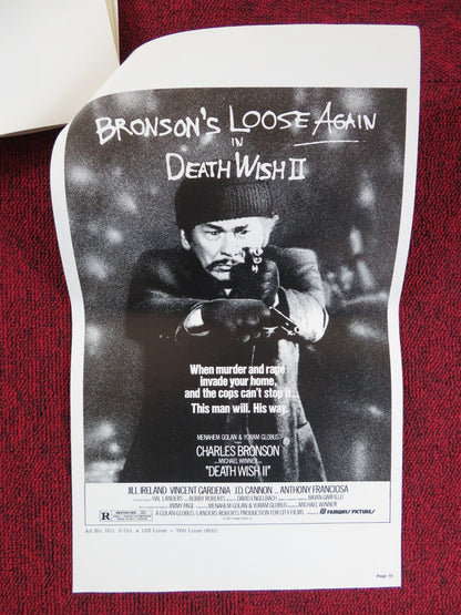 DEATH WISH II - FOLDED PRESSBOOK UNCUT FILMWAYS PICTURES CHARLES BRONSON 1982 Rendezvous Cinema Movie posters