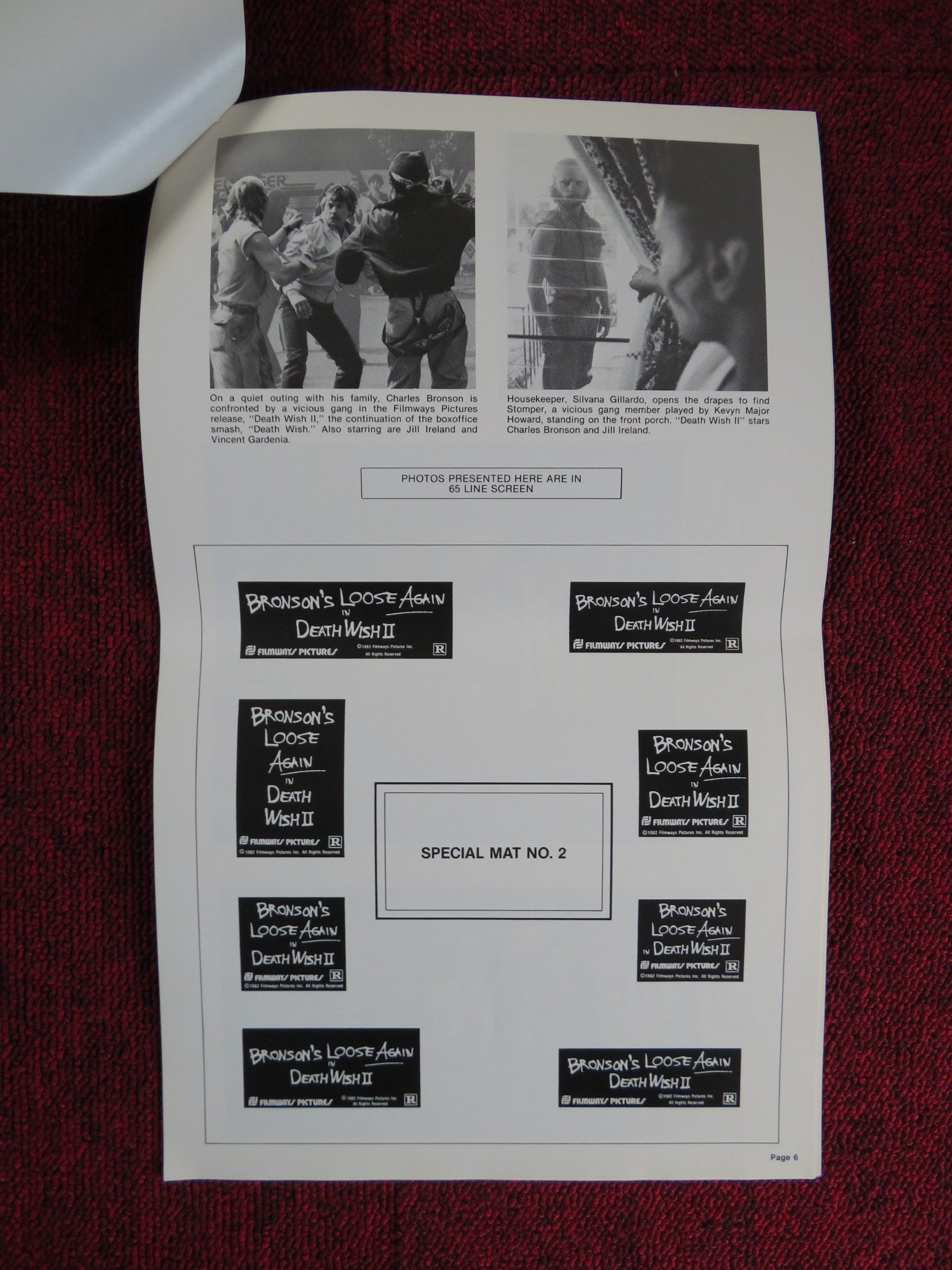 DEATH WISH II - FOLDED PRESSBOOK UNCUT FILMWAYS PICTURES CHARLES BRONSON 1982 Rendezvous Cinema Movie posters