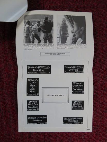 DEATH WISH II - FOLDED PRESSBOOK UNCUT FILMWAYS PICTURES CHARLES BRONSON 1982 Rendezvous Cinema Movie posters