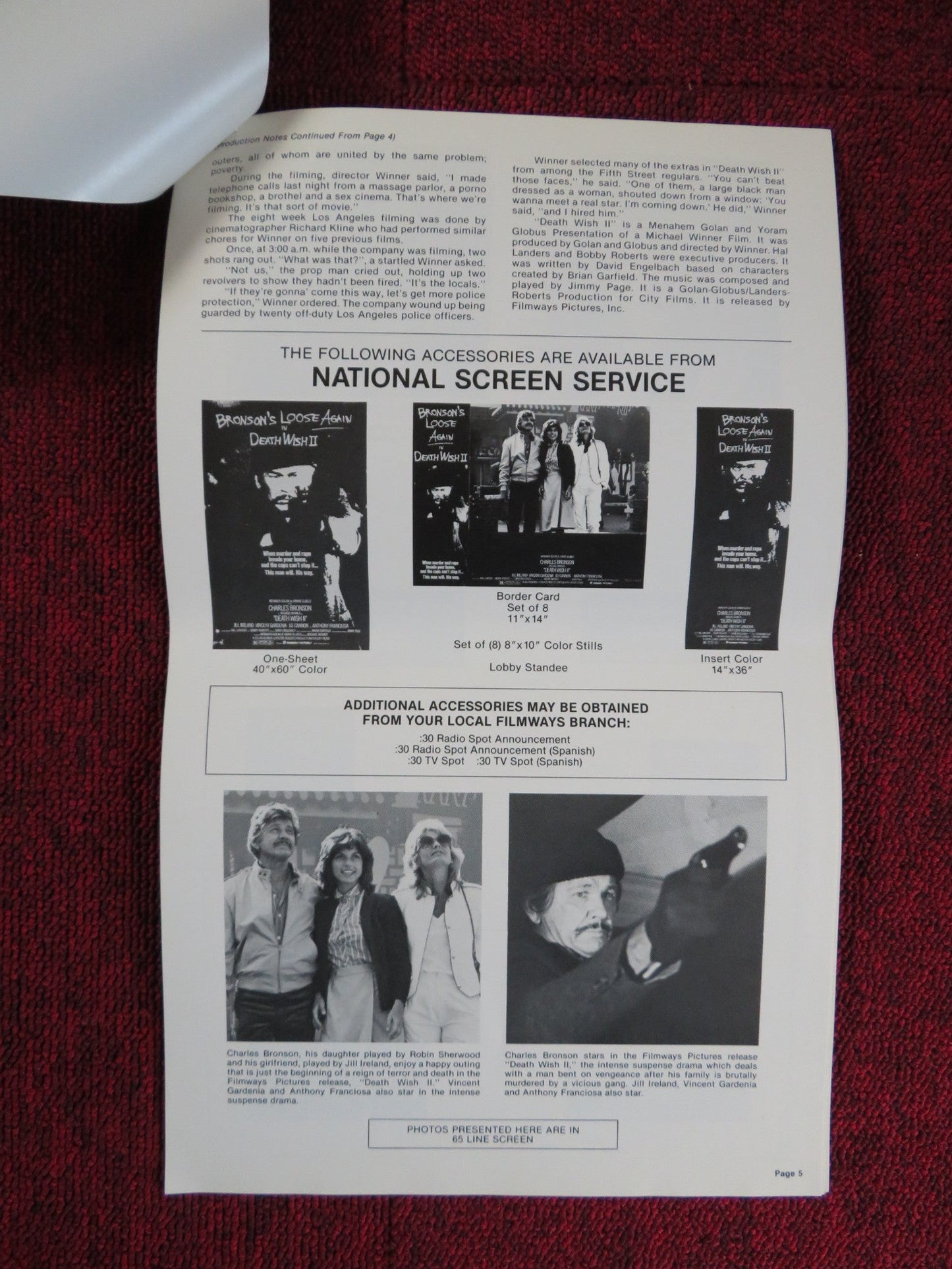 DEATH WISH II - FOLDED PRESSBOOK UNCUT FILMWAYS PICTURES CHARLES BRONSON 1982 Rendezvous Cinema Movie posters