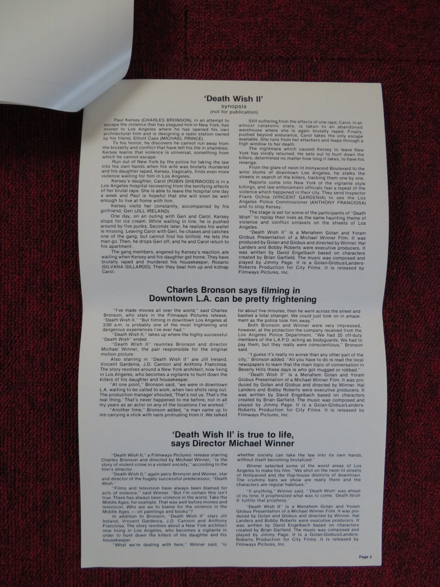 DEATH WISH II - FOLDED PRESSBOOK UNCUT FILMWAYS PICTURES CHARLES BRONSON 1982 Rendezvous Cinema Movie posters