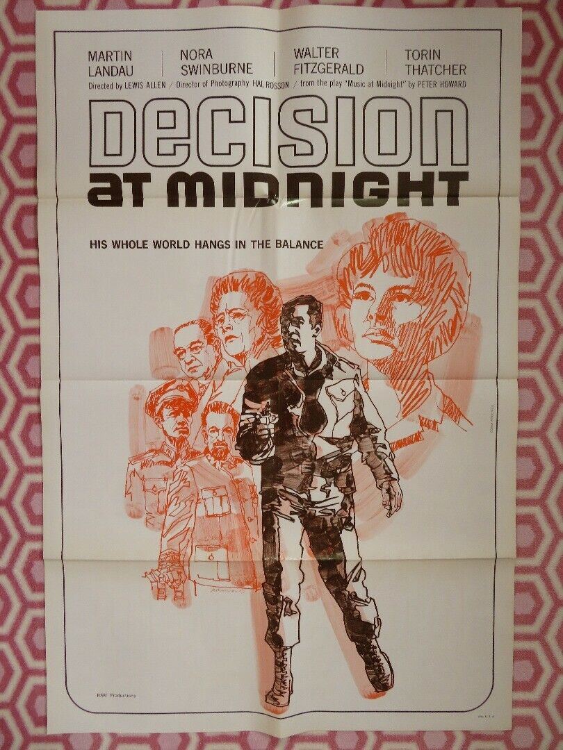 DECISION AT MIDNIGHT ONE SHEET POSTER FOLDED MATRIN LANDAU LEWIS ALLEN 1965 Rendezvous Cinema Movie posters