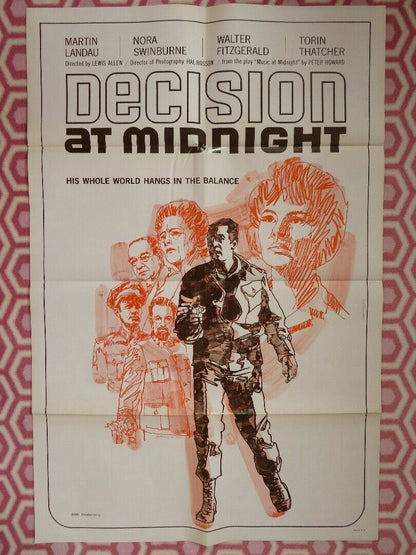 DECISION AT MIDNIGHT ONE SHEET POSTER FOLDED MATRIN LANDAU LEWIS ALLEN 1965 Rendezvous Cinema Movie posters