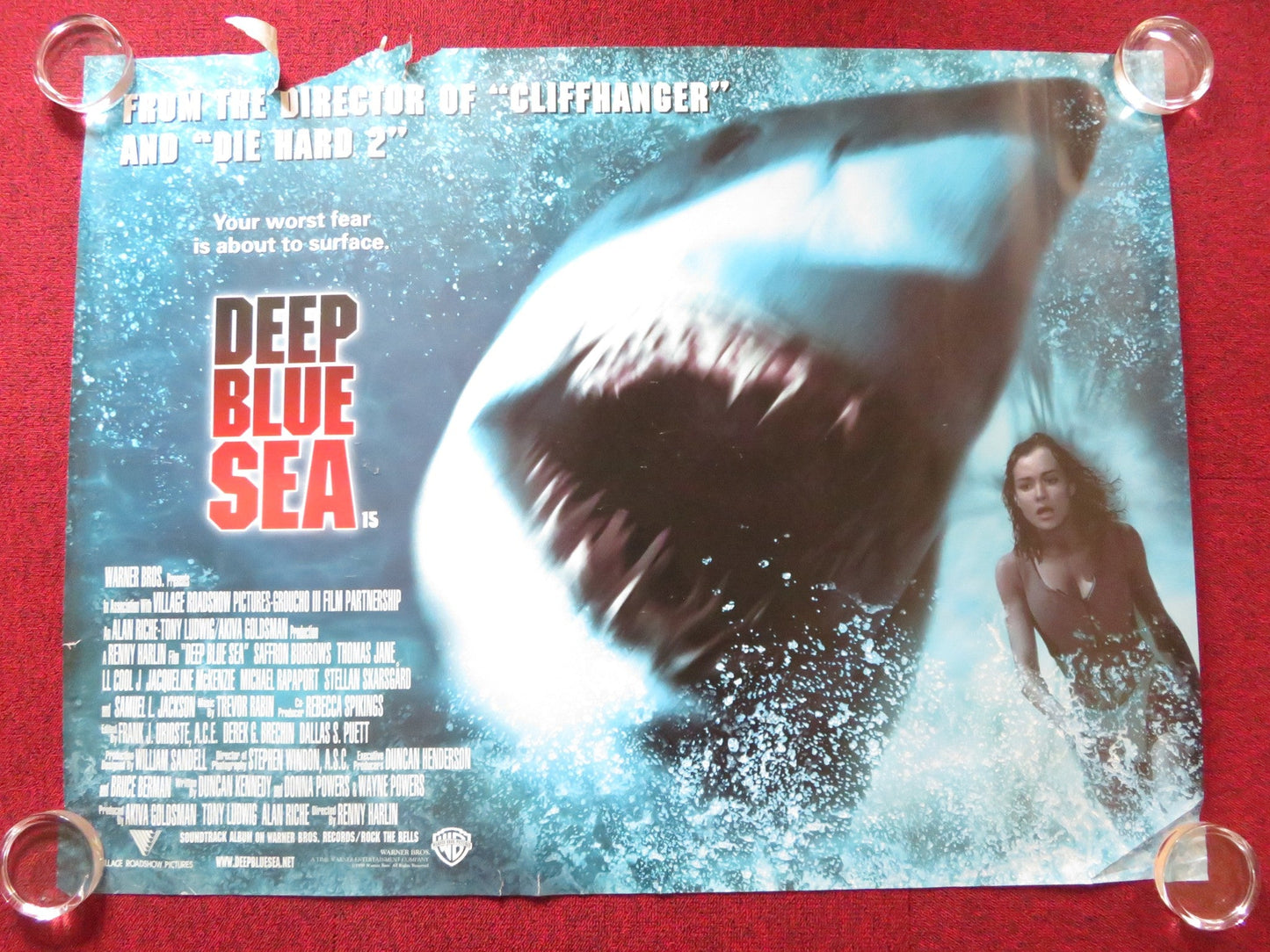 DEEP BLUE SEA UK QUAD (30"x 40") ROLLED POSTER SAMUEL L. JACKSON LL COOL J 1999 Rendezvous Cinema Movie posters
