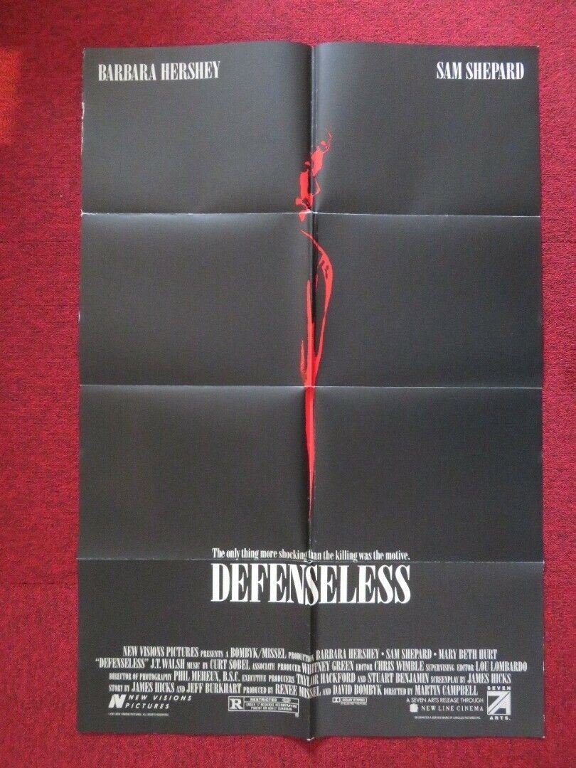 DEFENSLESS FOLDED US ONE SHEET POSTER BARBARA HERSHEY SAM SHEPARD 1991 Movie posters