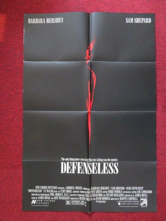 DEFENSLESS FOLDED US ONE SHEET POSTER BARBARA HERSHEY SAM SHEPARD 1991 Movie posters