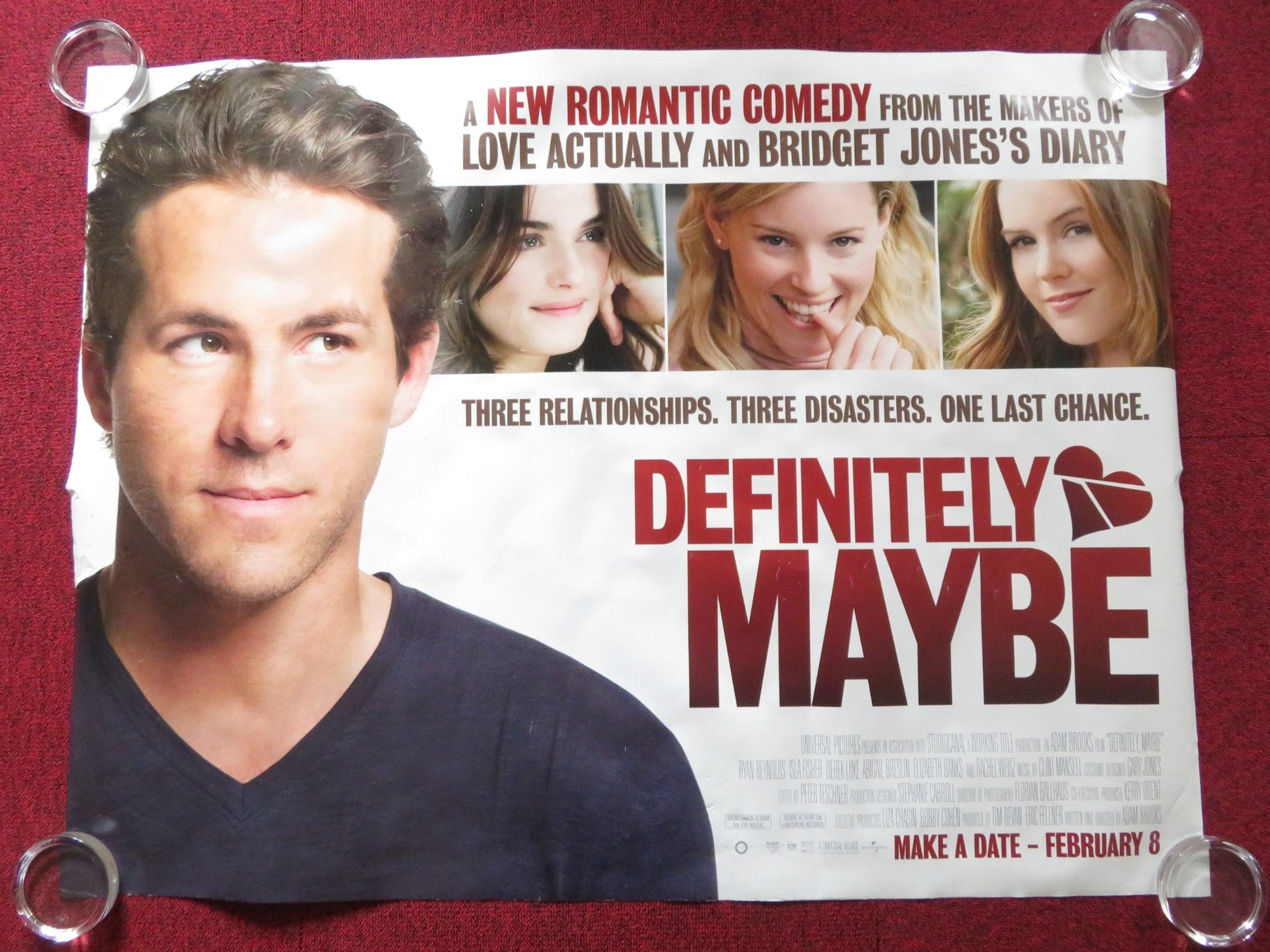 DEFINITELY, MAYBE UK QUAD ROLLED POSTER RYAN REYNOLDS ELIZABETH BANKS 2008 Rendezvous Cinema Movie posters