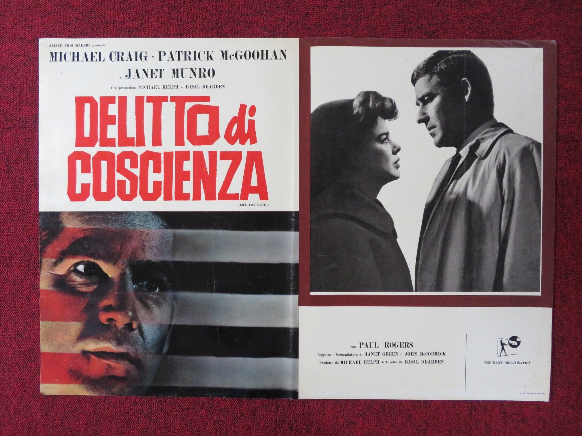 DELITTO DI COSCIENZA - A ITALIAN FOTOBUSTA POSTER MICHAEL CRAIG P. MCGOOHAN 1962 Rendezvous Cinema Movie posters