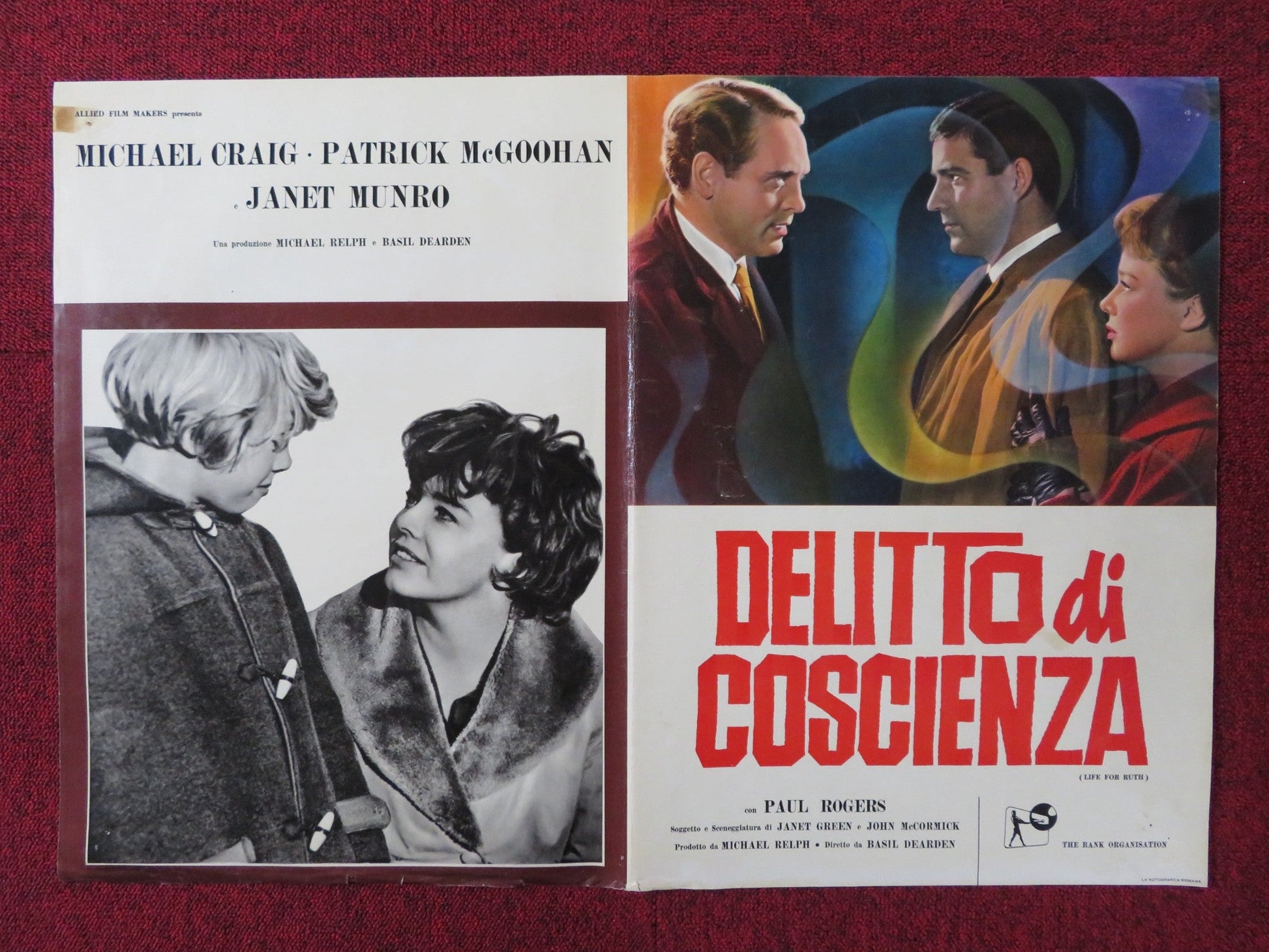 DELITTO DI COSCIENZA - B ITALIAN FOTOBUSTA POSTER MICHAEL CRAIG P. MCGOOHAN 1962 Rendezvous Cinema Movie posters
