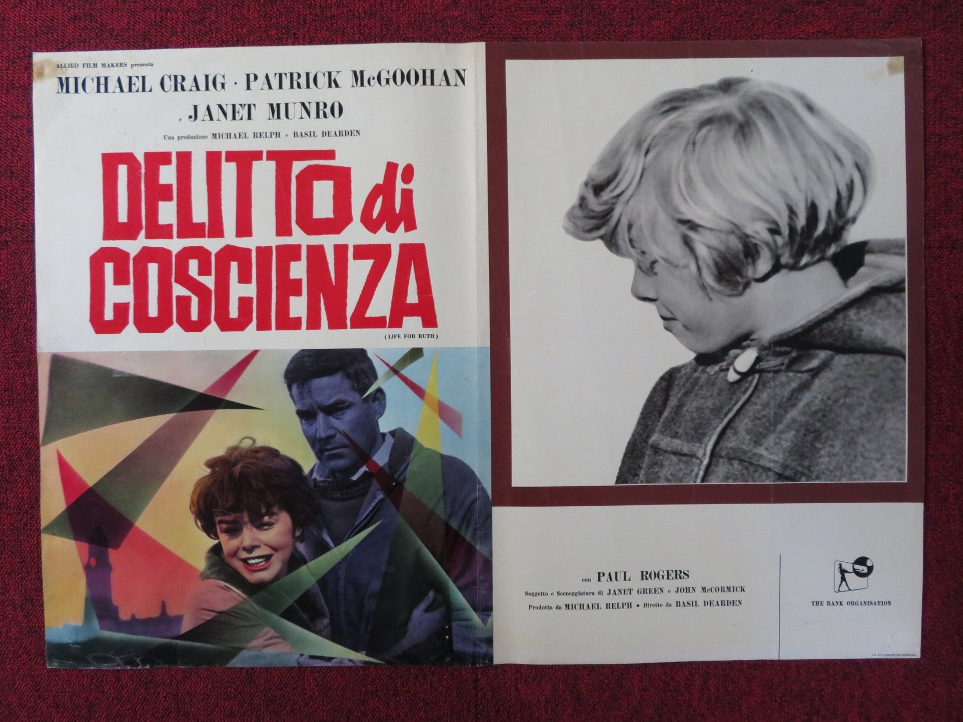 DELITTO DI COSCIENZA - C ITALIAN FOTOBUSTA POSTER MICHAEL CRAIG P. MCGOOHAN 1962 Rendezvous Cinema Movie posters
