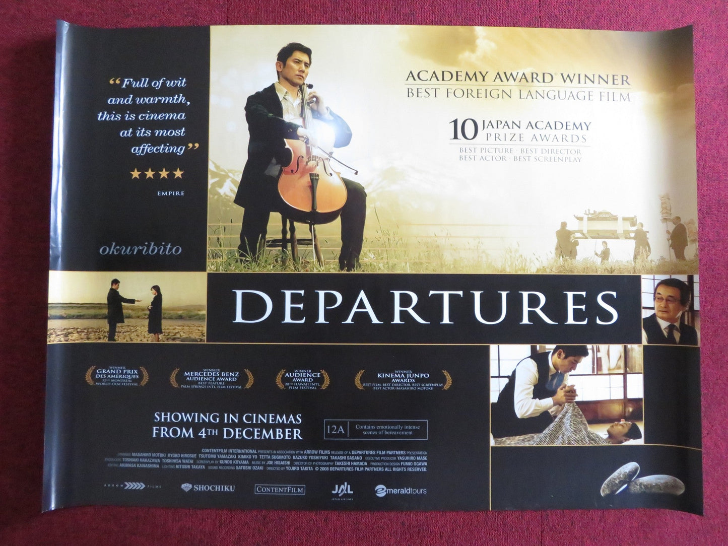 DEPARTURES UK QUAD (30"x 40") ROLLED POSTER MASAHIRO MOTOKI T. YAMAZAKI 2008 Rendezvous Cinema Movie posters