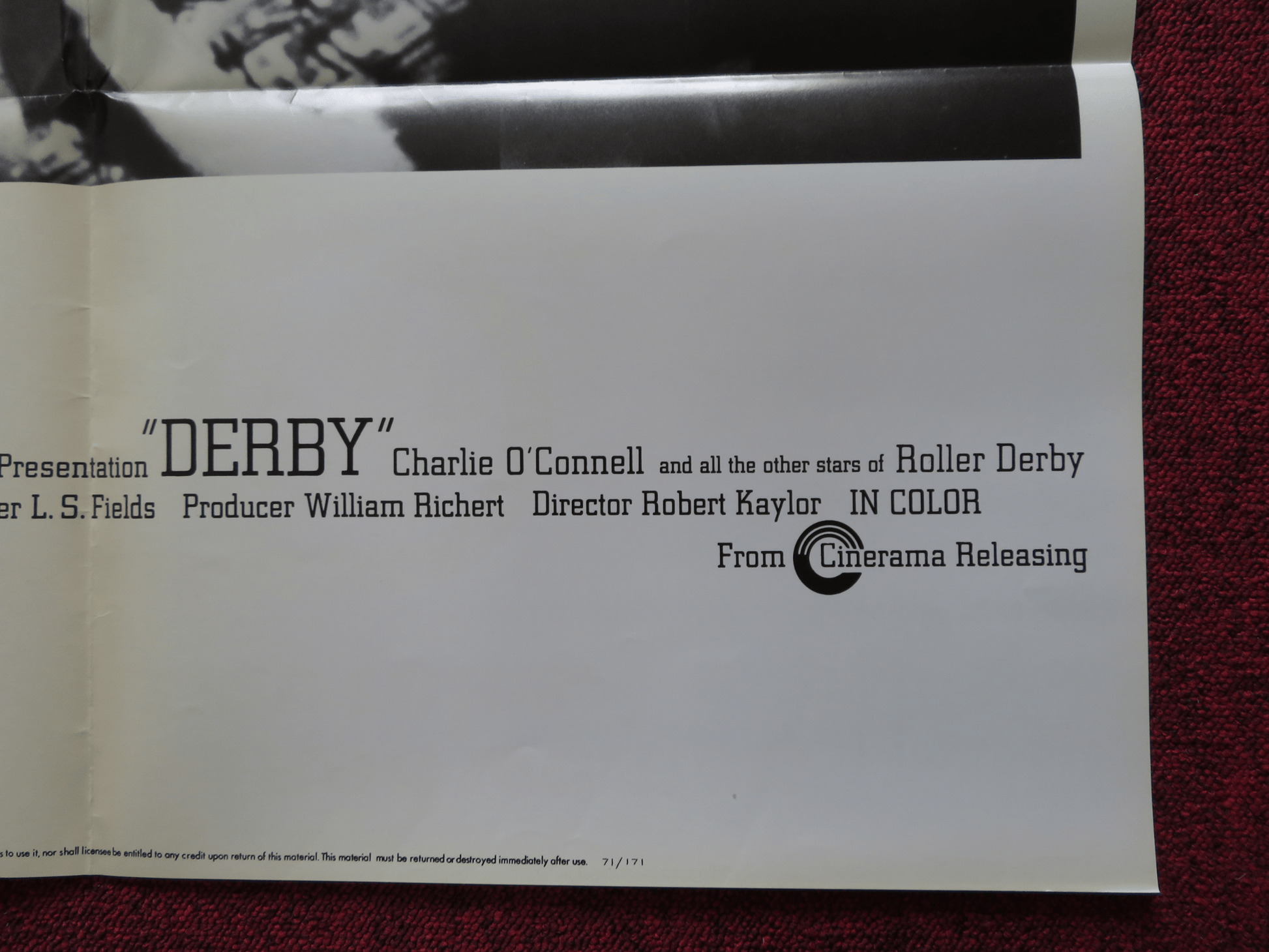 DERBY FOLDED US ONE SHEET POSTER CHARLIE O'CONNELL MICK SNELL 1971 Rendezvous Cinema Movie posters
