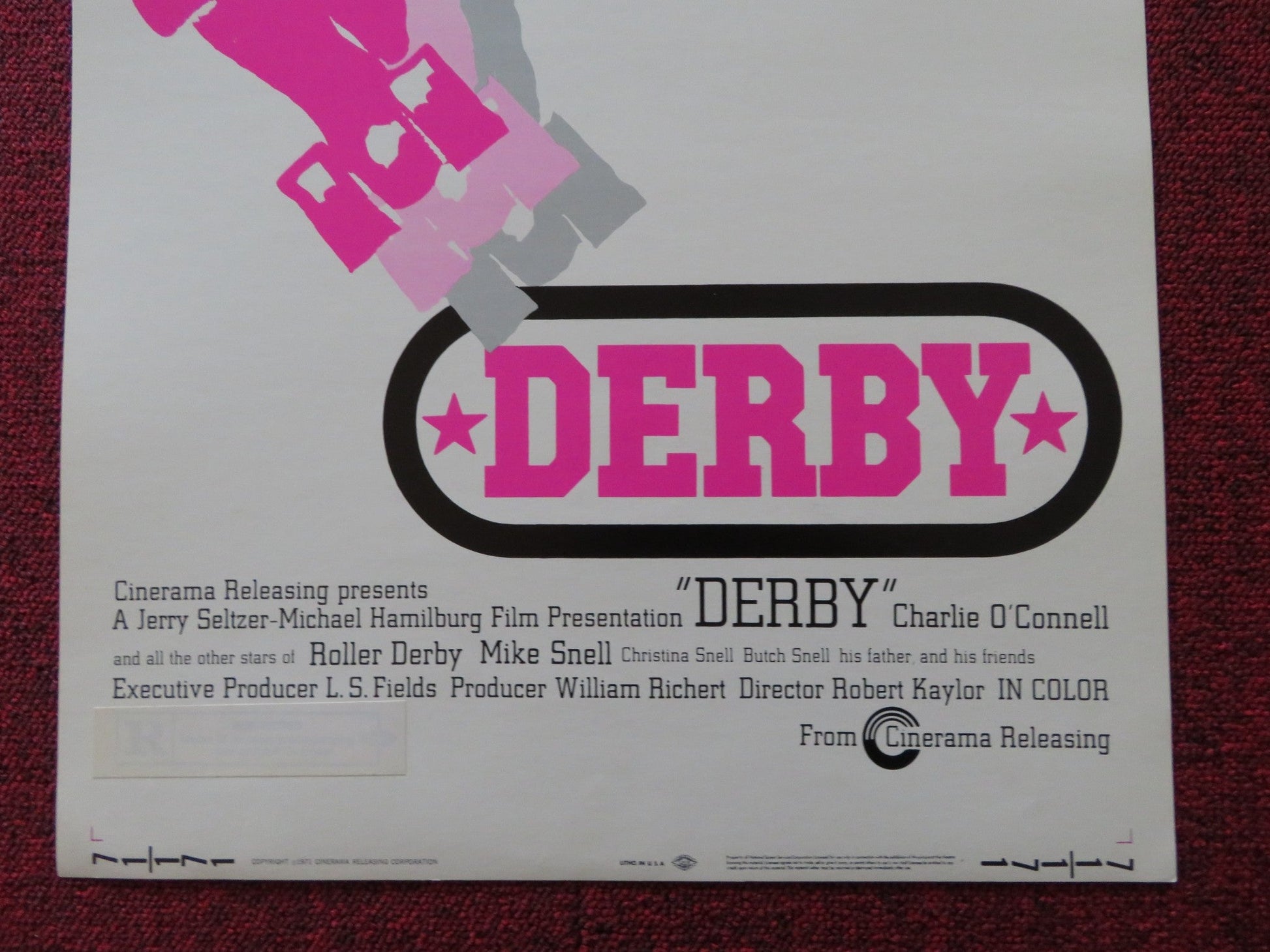 DERBY US INSERT (14"x 36") POSTER CHARLIE O'CONNELL 1971 Rendezvous Cinema Movie posters