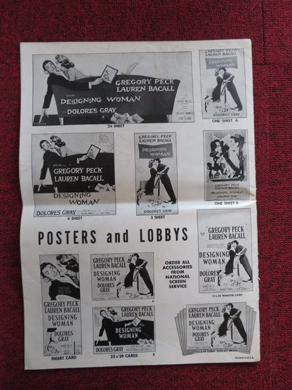 DESIGNING WOMAN CUT M.G.M FOLDED PRESS BOOK GREGORY PECK LAUREN BACALL 1957 Rendezvous Cinema Movie posters