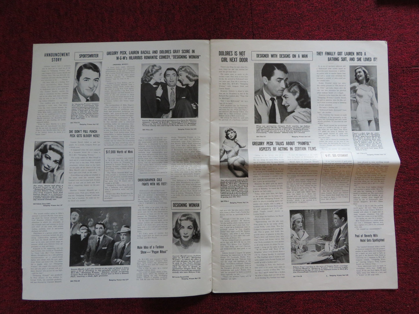 DESIGNING WOMAN CUT M.G.M FOLDED PRESS BOOK GREGORY PECK LAUREN BACALL 1957 Rendezvous Cinema Movie posters
