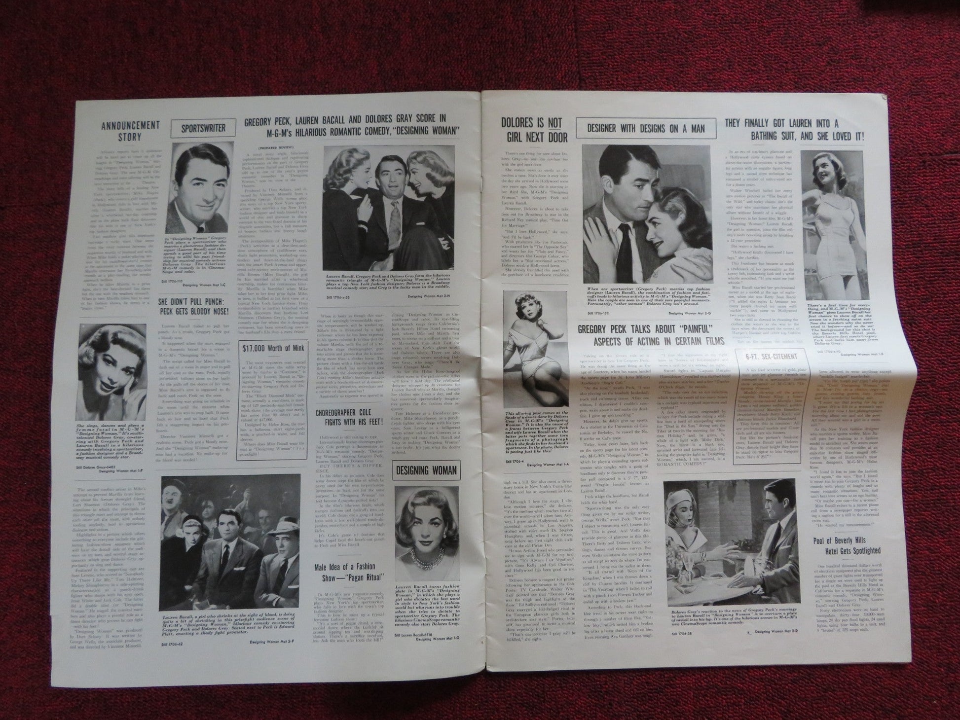 DESIGNING WOMAN CUT M.G.M FOLDED PRESS BOOK GREGORY PECK LAUREN BACALL 1957 Rendezvous Cinema Movie posters