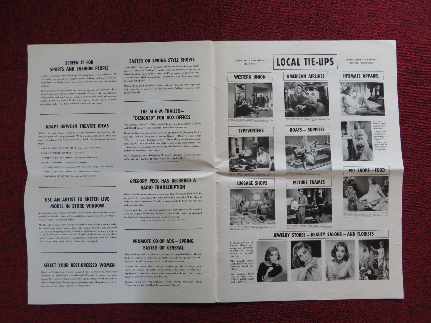 DESIGNING WOMAN CUT M.G.M FOLDED PRESS BOOK GREGORY PECK LAUREN BACALL 1957 Rendezvous Cinema Movie posters