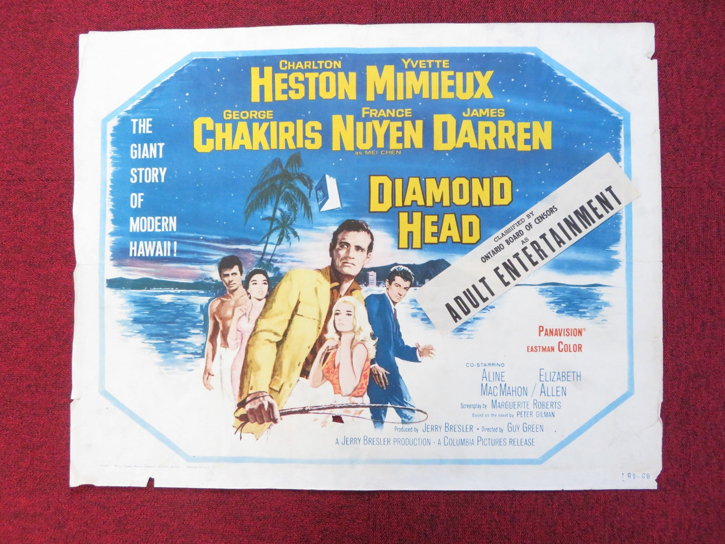 DIAMOND HEAD US HALF SHEET (22"x 28") POSTER CHARLTON HESTON YVETTE MIMIEUX 1962 Rendezvous Cinema Movie posters
