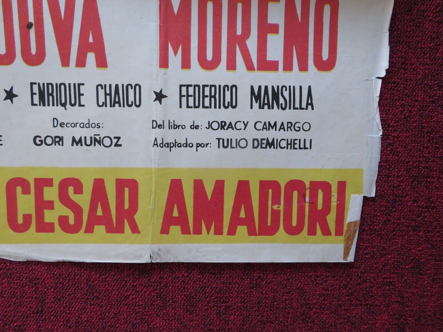 DIOS SE LO PAGUE ARGENTINA ONE SHEET FOLDED POSTER ARTURO DE CORDOVA MORENO Movie posters