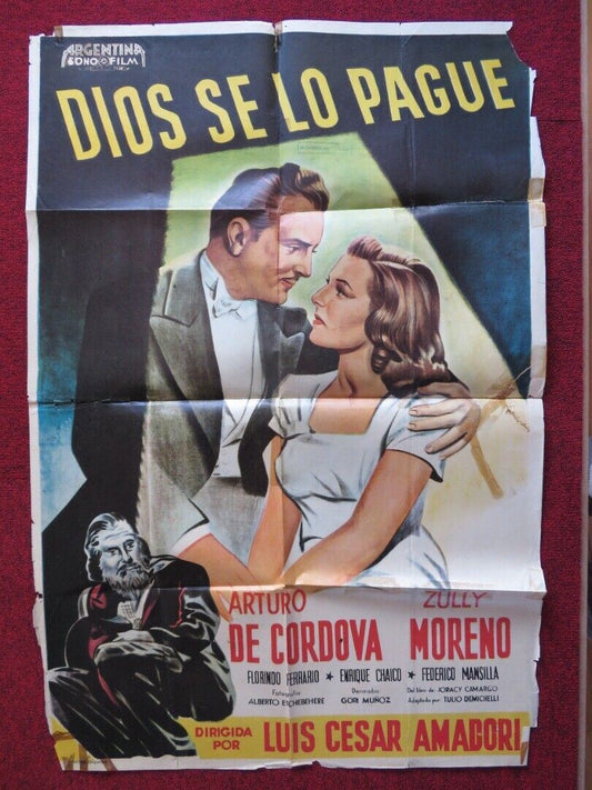 DIOS SE LO PAGUE ARGENTINA ONE SHEET FOLDED POSTER ARTURO DE CORDOVA MORENO Movie posters