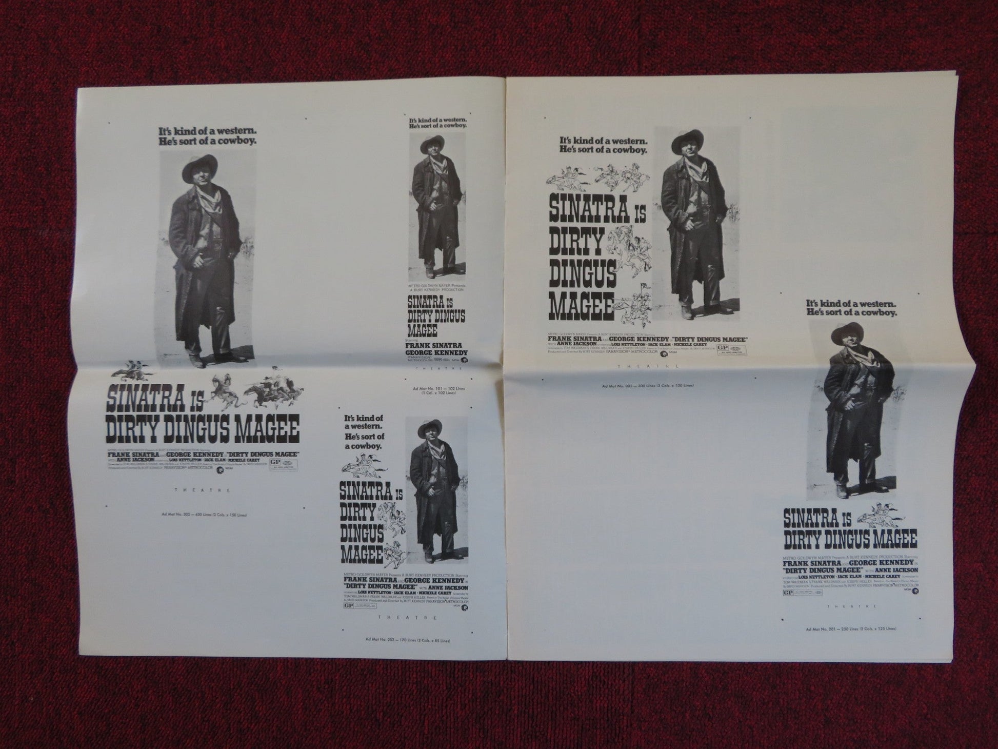 DIRTY DINGUS MAGEE - FOLDED PRESSBOOK + EXTRAS UNCUT MGM FRANK SINATRA 1970 Rendezvous Cinema Movie posters