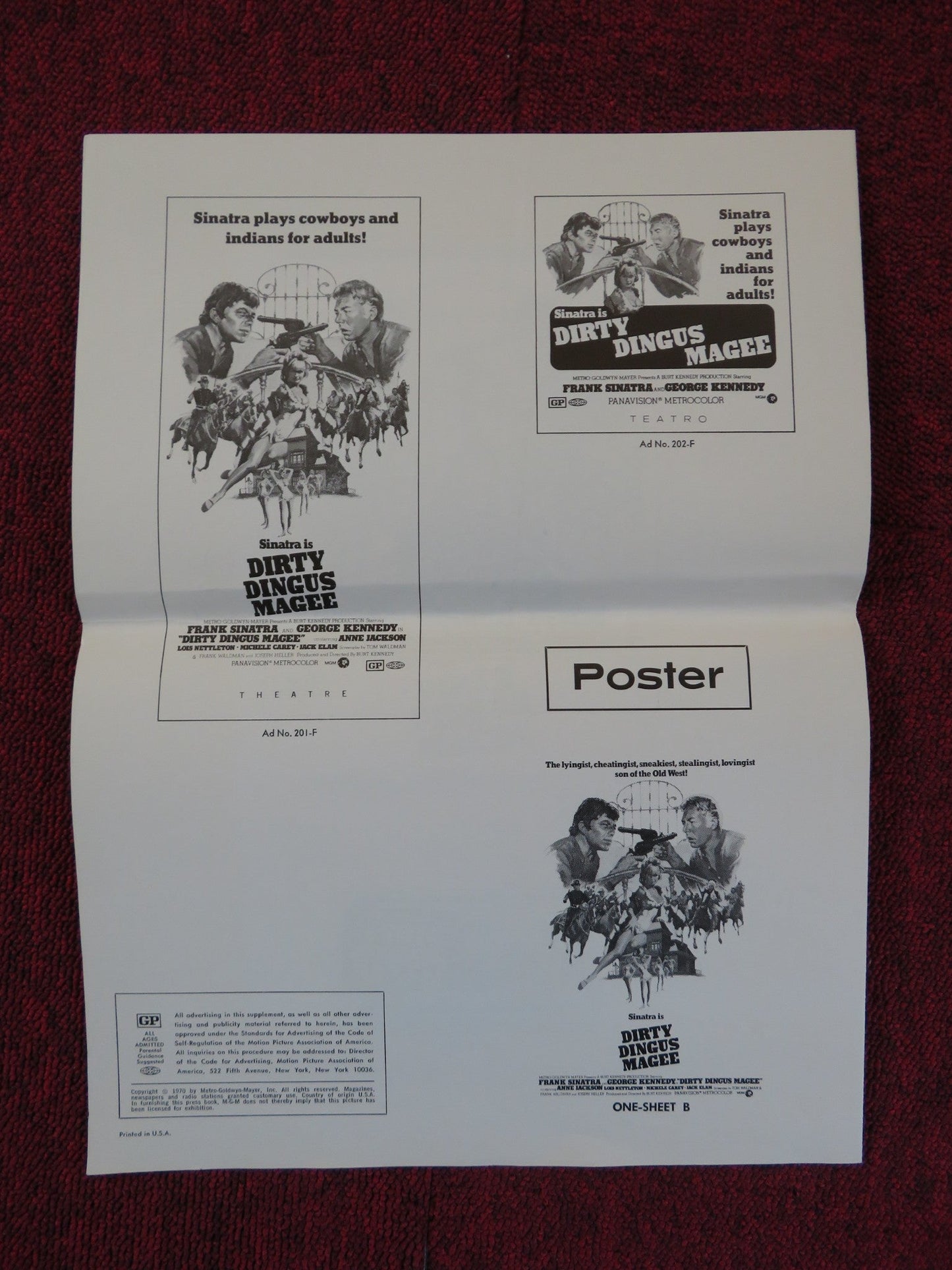 DIRTY DINGUS MAGEE - FOLDED PRESSBOOK + EXTRAS UNCUT MGM FRANK SINATRA 1970 Rendezvous Cinema Movie posters