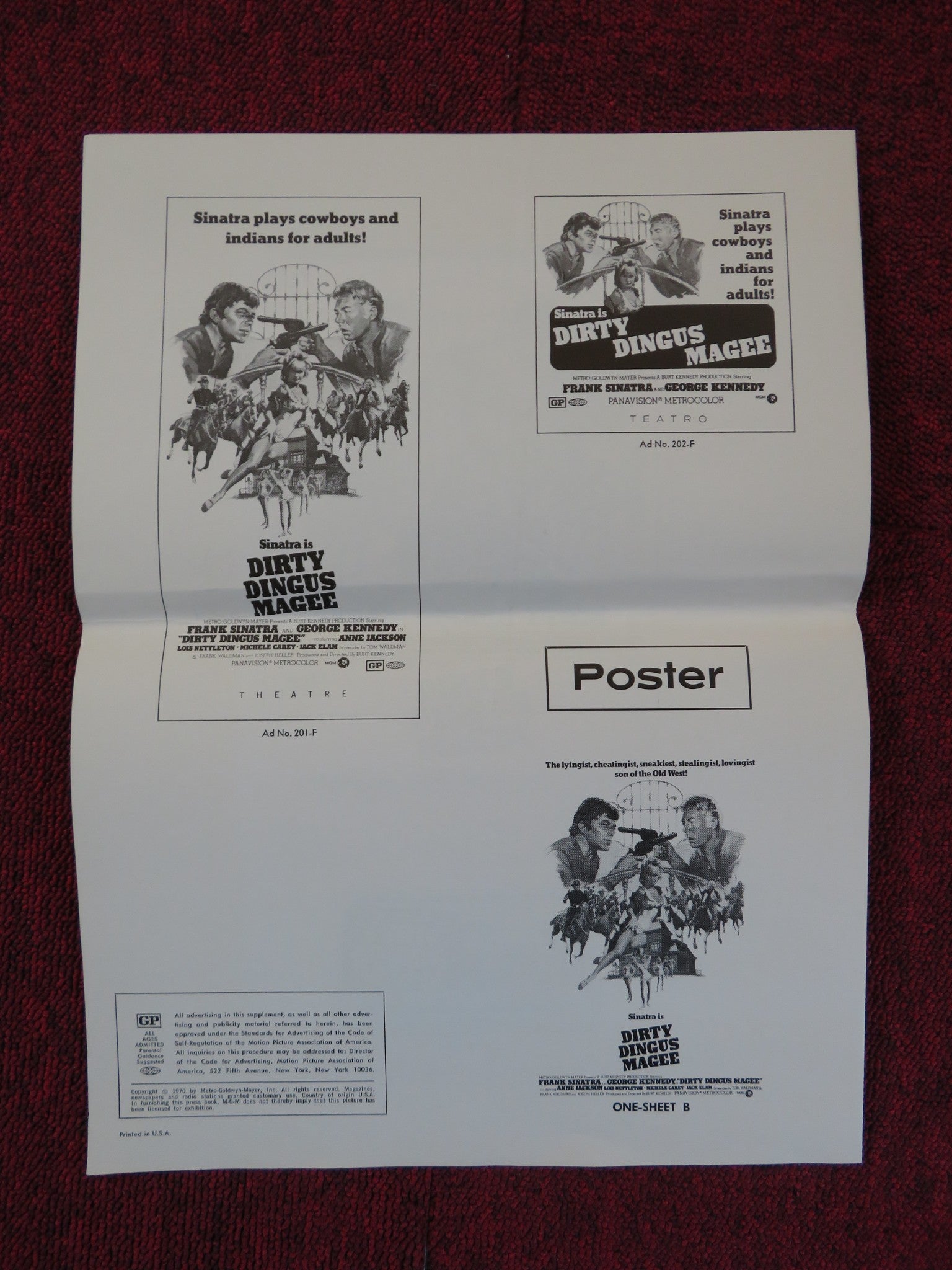 DIRTY DINGUS MAGEE - FOLDED PRESSBOOK + EXTRAS UNCUT MGM FRANK SINATRA 1970 Rendezvous Cinema Movie posters