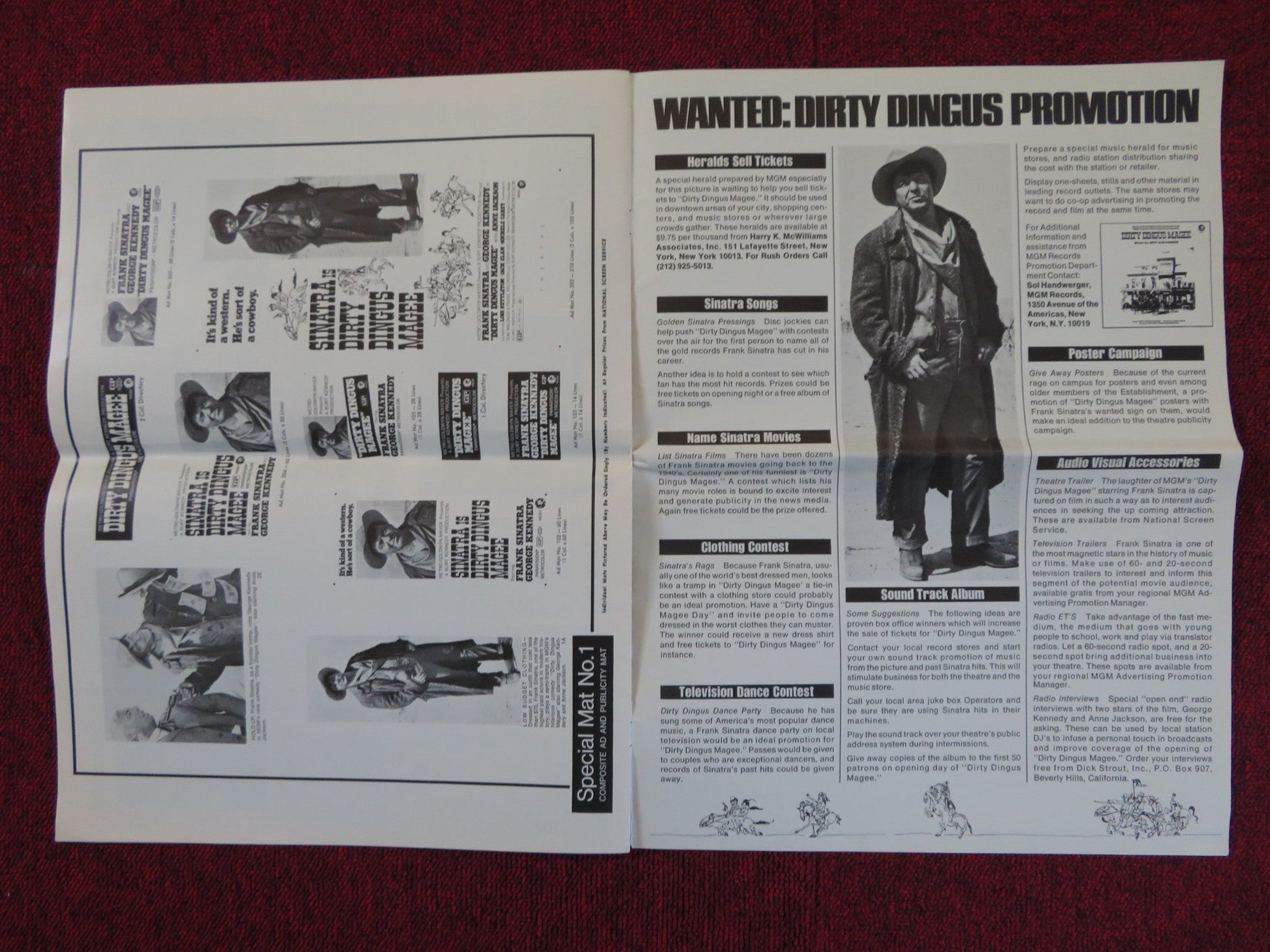 DIRTY DINGUS MAGEE - FOLDED PRESSBOOK + EXTRAS UNCUT MGM FRANK SINATRA 1970 Rendezvous Cinema Movie posters