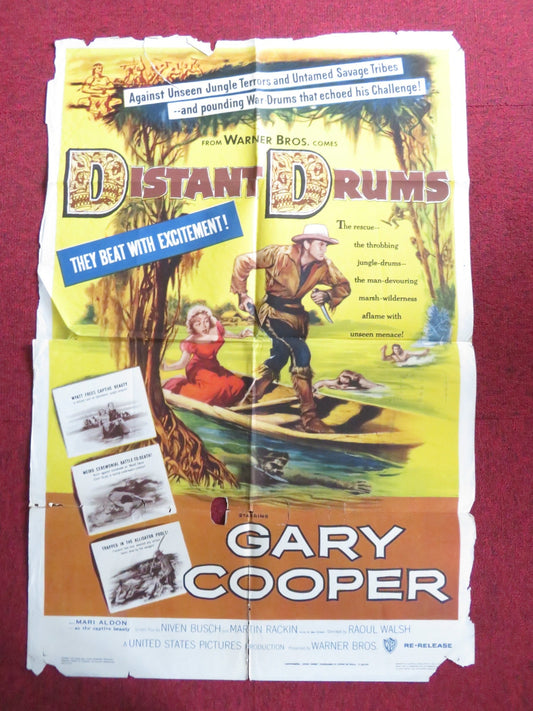DISTANT DRUMS FOLDED US ONE SHEET POSTER GARY COOPER MARI ALDON 1956 Rendezvous Cinema Movie posters