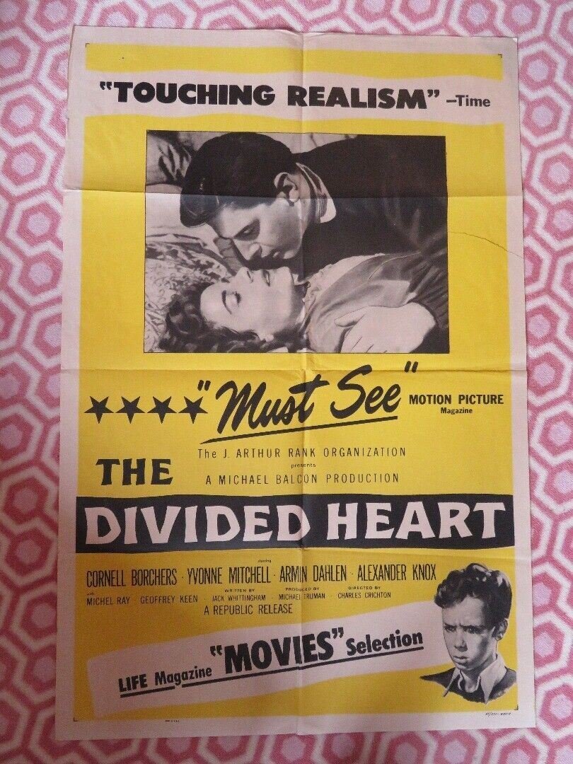DIVIDED HEART FOLDED US ONE SHEET POSTER CORNELL BORCHERS YVONNE MITCHELL 1955 Movie posters