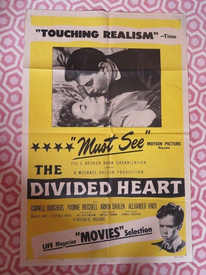 DIVIDED HEART FOLDED US ONE SHEET POSTER CORNELL BORCHERS YVONNE MITCHELL 1955 Movie posters