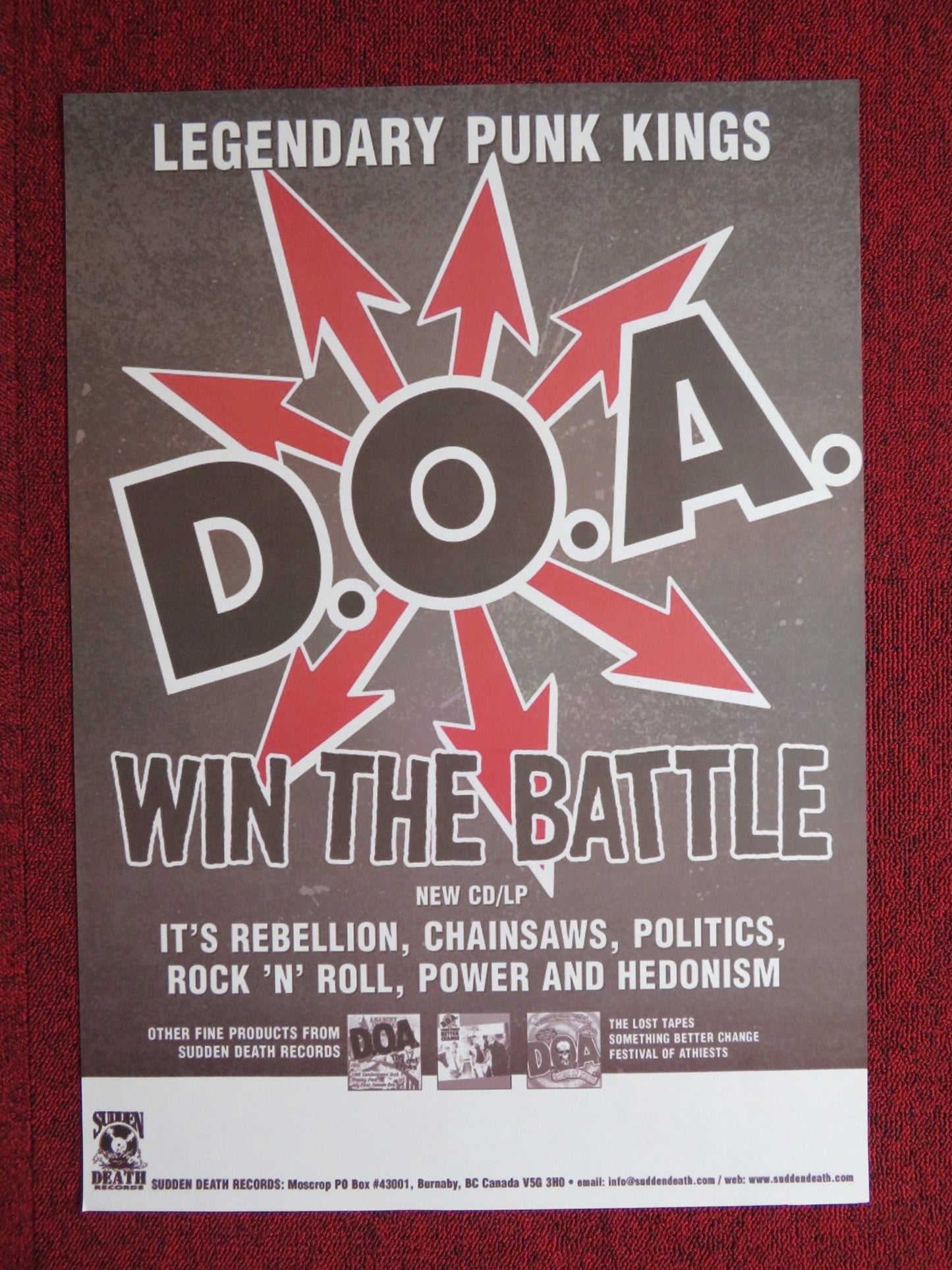 D.O.A US MUSIC PROMO POSTER ALBUM POSTER 2002 Rendezvous Cinema Movie posters