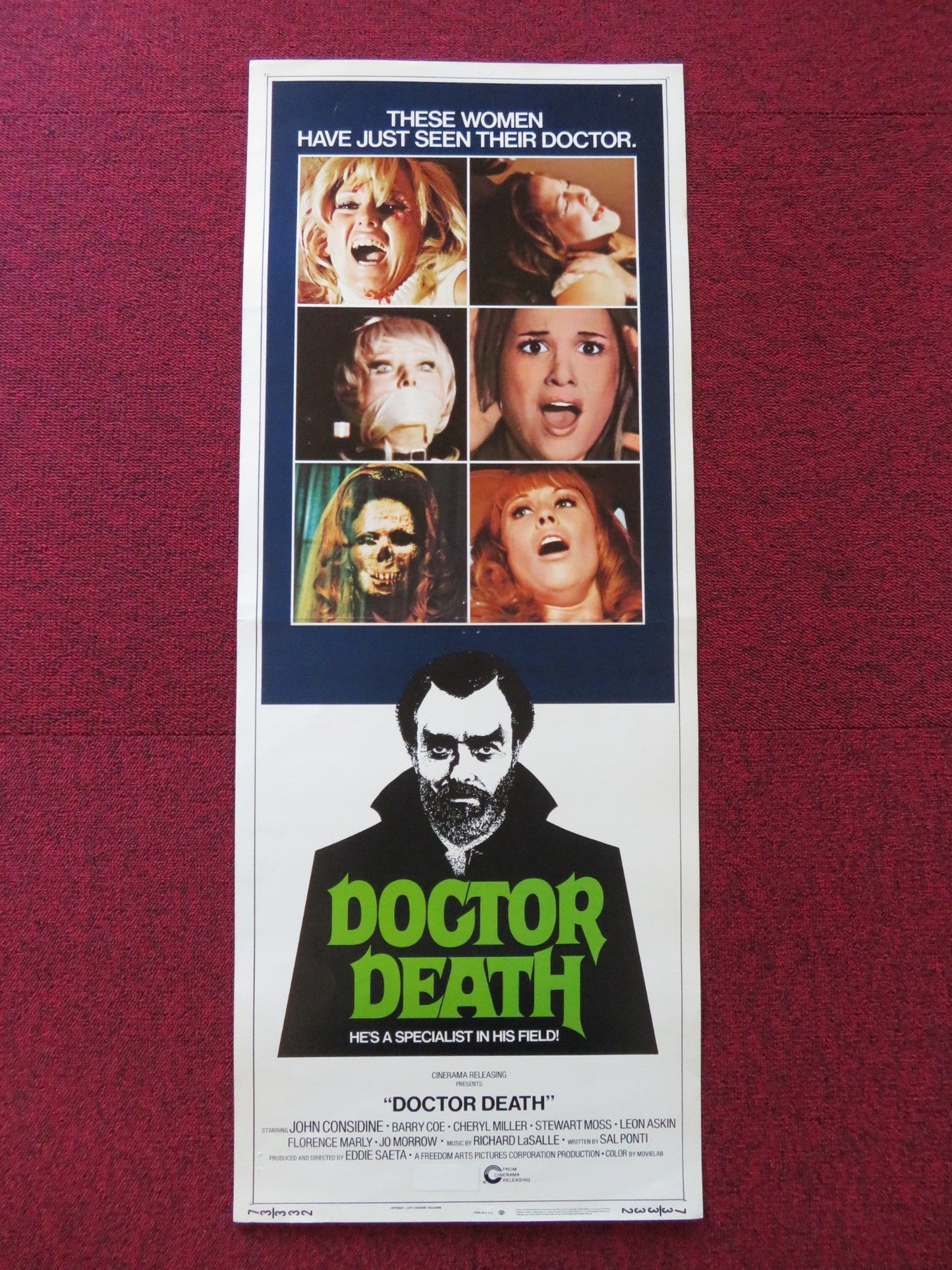 DOCTOR DEATH US INSERT (14"x 36") POSTER JOHN CONSIDINE BARRY COE 1973 Rendezvous Cinema Movie posters