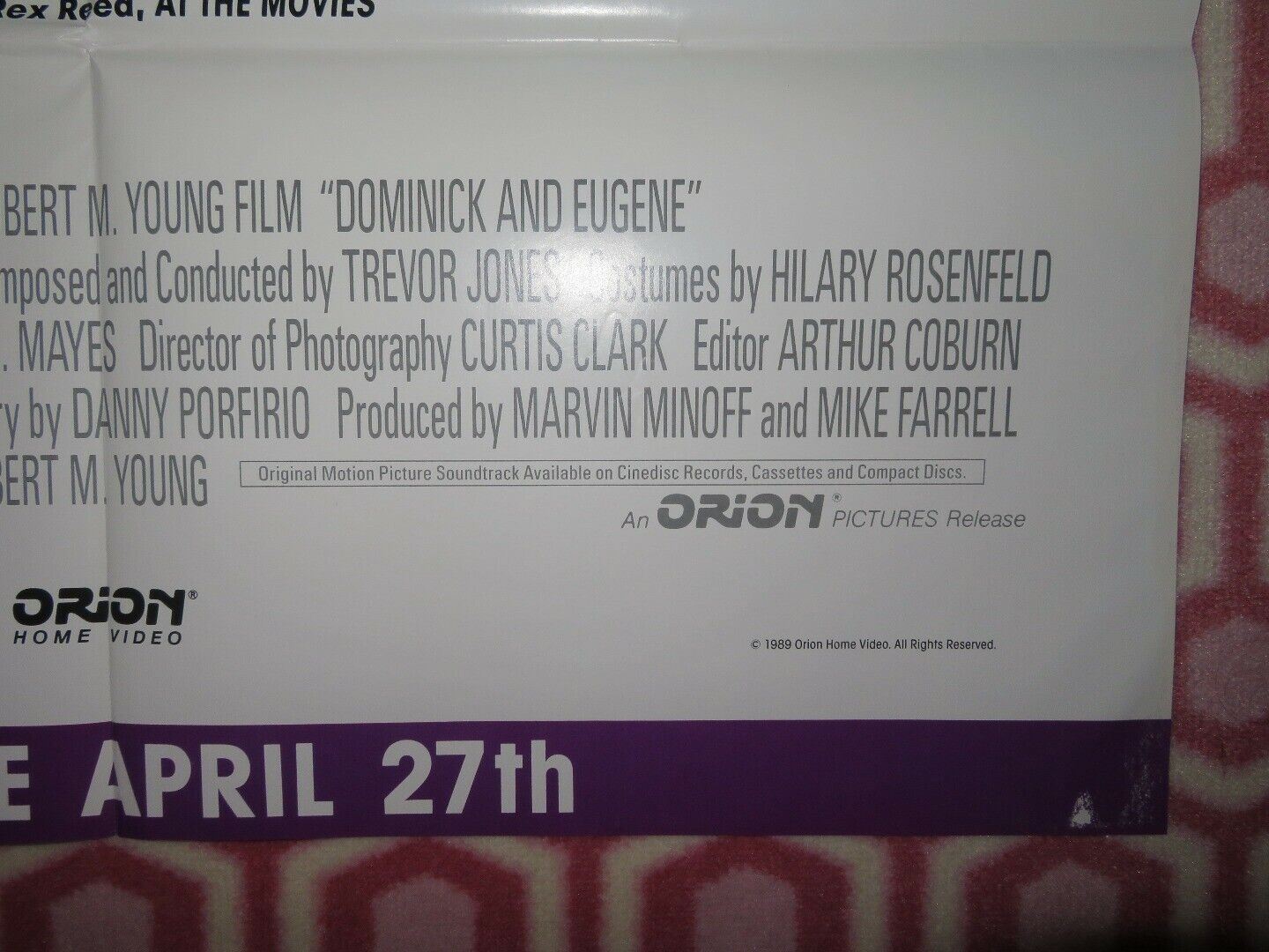 DOMINICK AND EUGENE VIDEO VHS POSTER FOLDED TOM HULCE RAY LIOTTA 1989 Movie posters