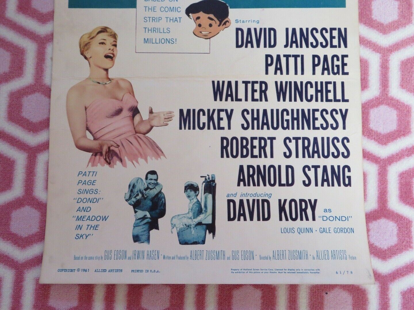 DONDI US INSERT (14"x 36") POSTER DAVID JANSSEN PATTI PAGE 1961 Movie posters
