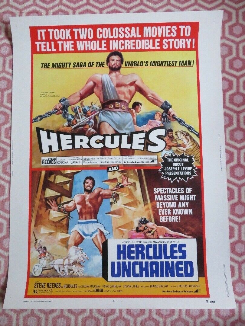 DOUBLE BILL HERCULES HERCULES UNCHAINED 30"x 40" ON CARD ROLLED POSTER 1973 Movie posters