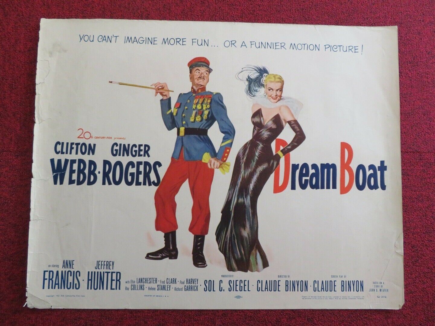 DREAM BOAT US HALF SHEET (22"x 28") POSTER CLIFTON WEBB GINGER ROGERS 1952 Movie posters
