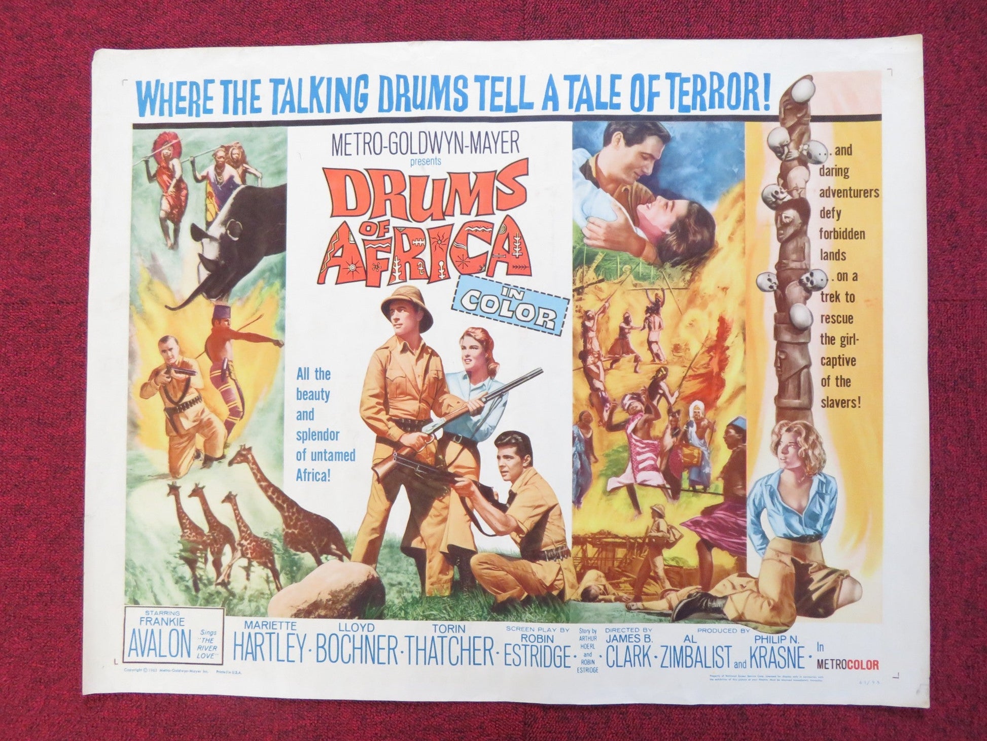 DRUMS OF AFRICA US HALF SHEET (22"x 28") POSTER FRANKIE AVALON HARTLEY 1963 Rendezvous Cinema Movie posters