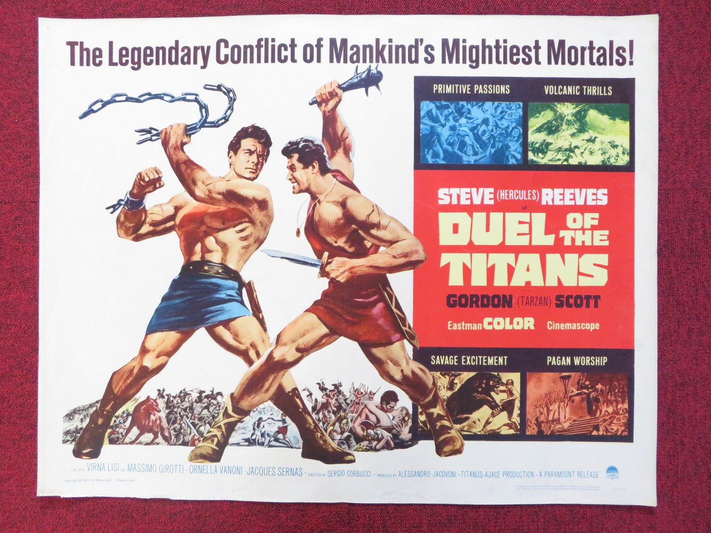 DUEL OF THE TITANS US HALF SHEET (22"x 28") POSTER STEVE REEVES G. SCOTT 1962 Rendezvous Cinema Movie posters