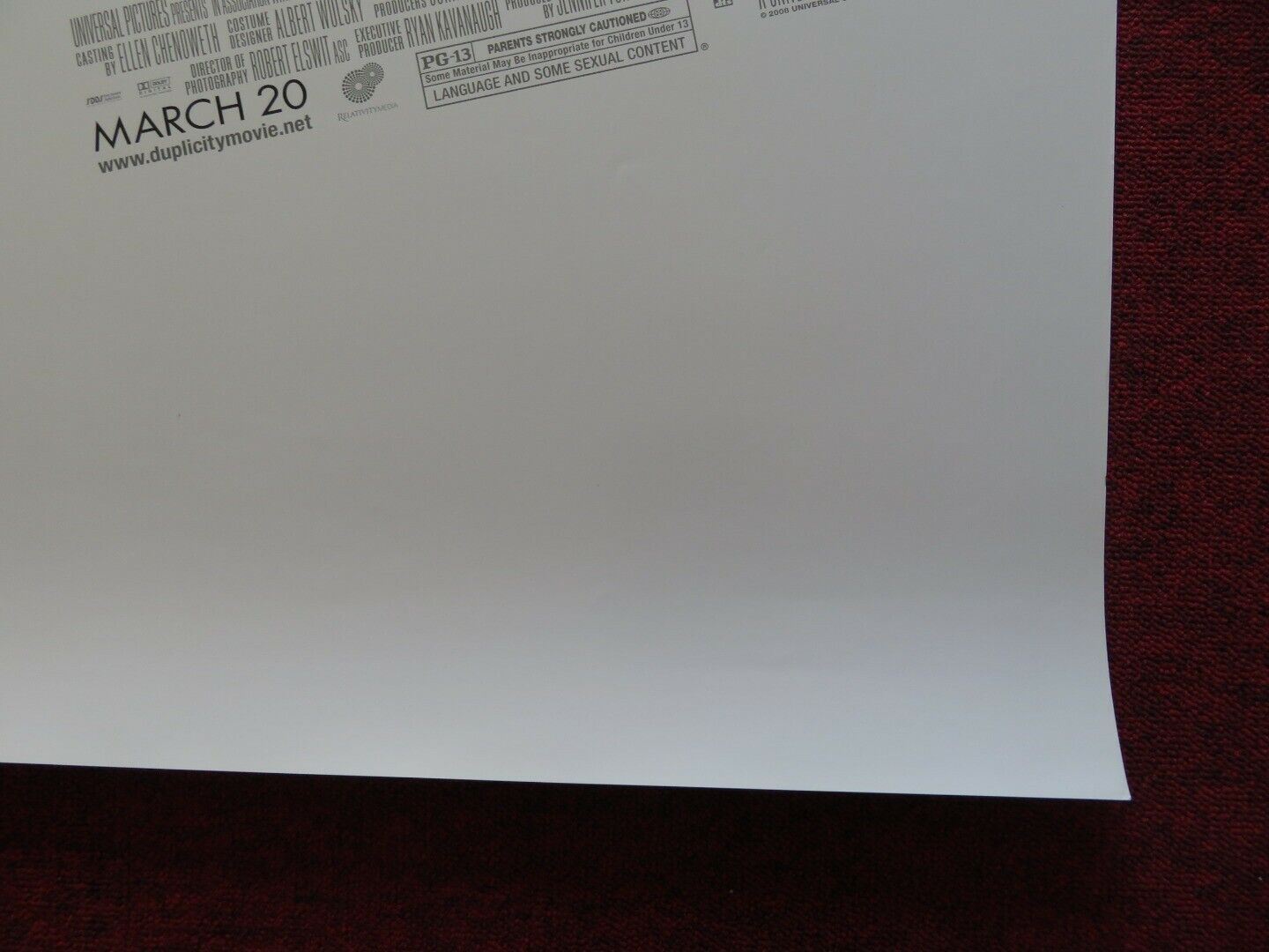 DUPLICITY US ONE SHEET ROLLED POSTER JULIA ROBERTS CLIVE OWEN 2009 Movie posters