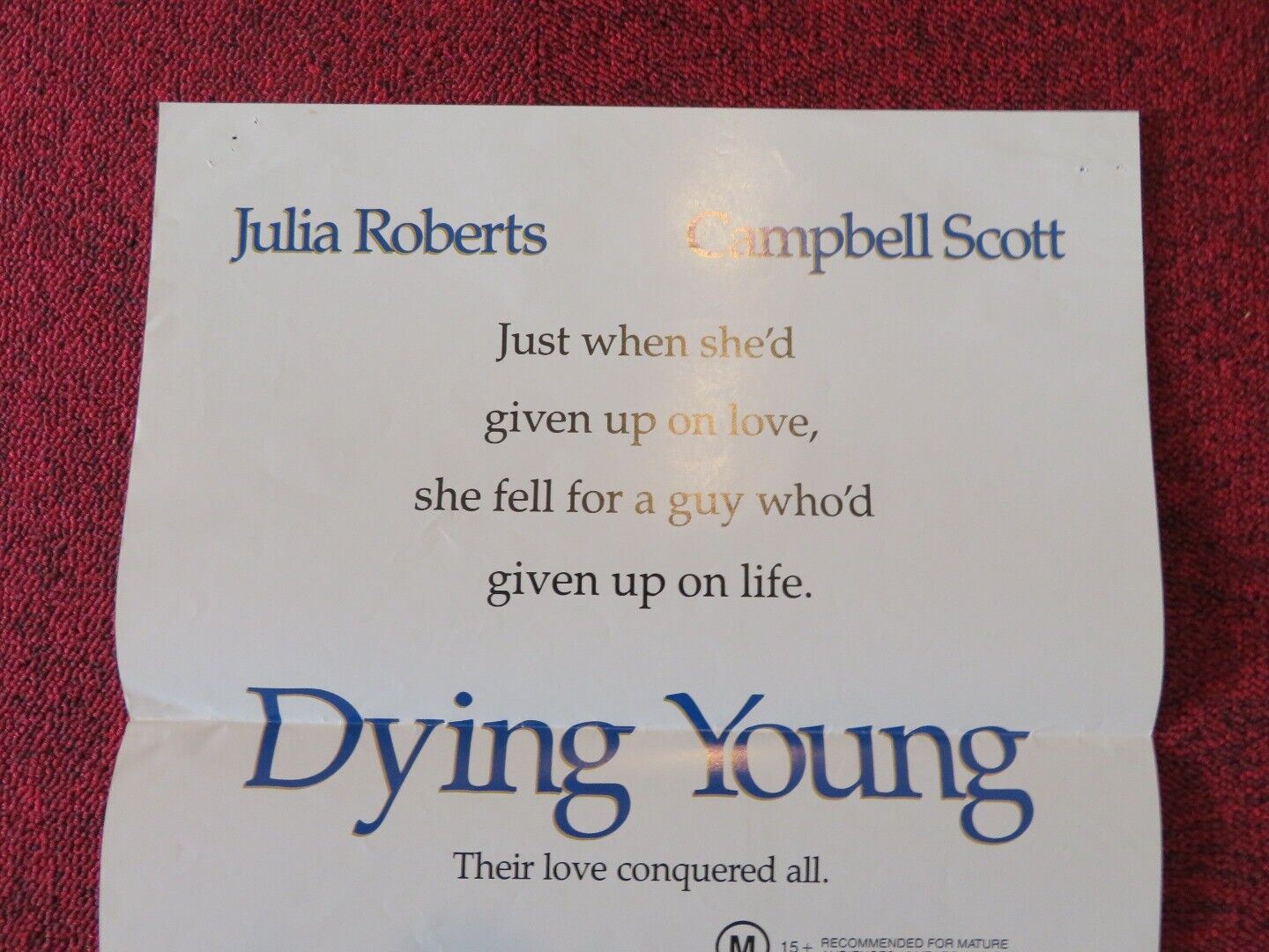 DYING YOUNG FOLDED AUSTRALIAN DAYBILL POSTER Julia Roberts Joel Schumacher 1991 Movie posters