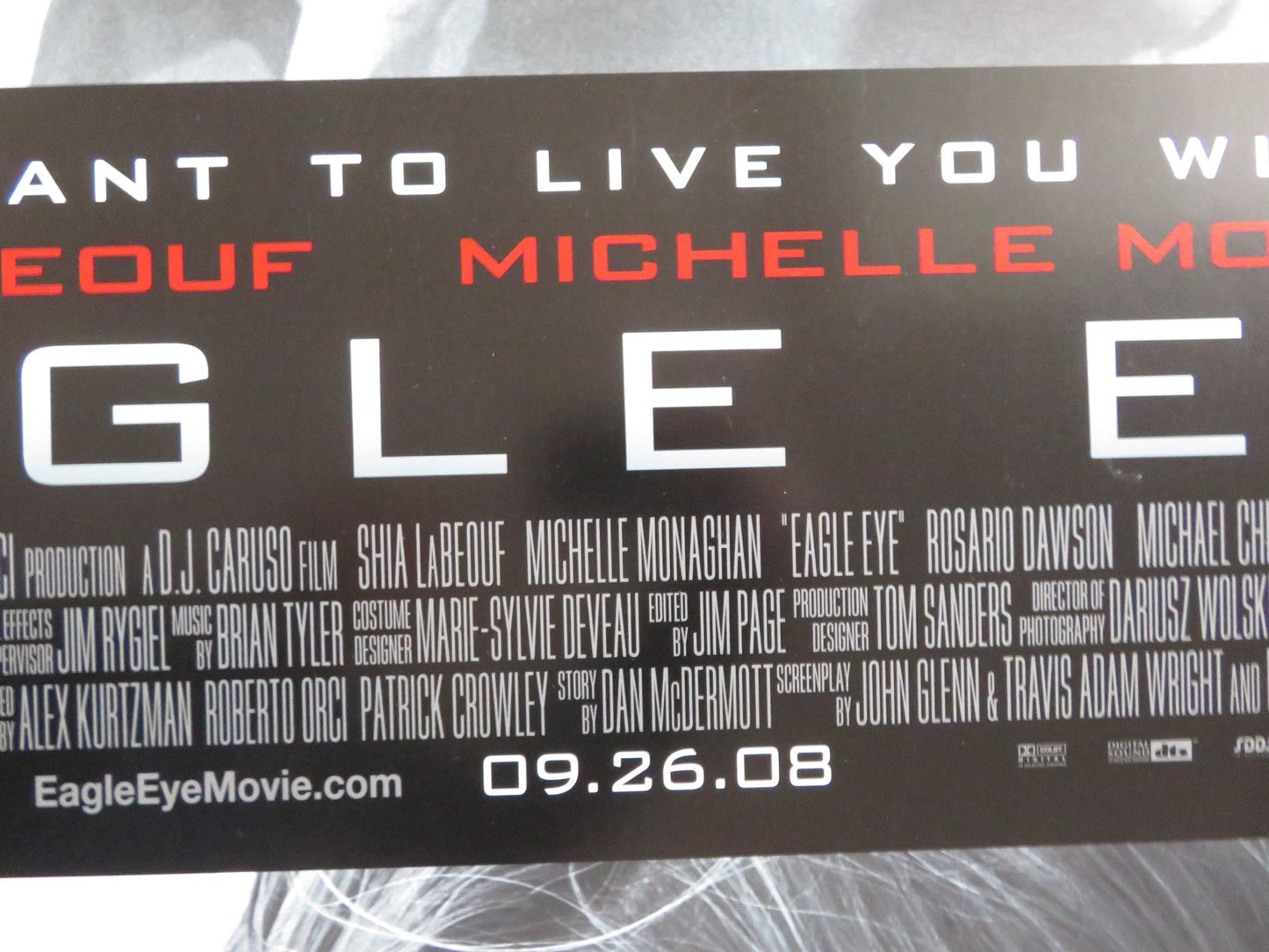 EAGLE EYE US ONE SHEET ROLLED POSTER SHIA LABEOUF MICHELLE MONAGHAN 2008 Rendezvous Cinema Movie posters