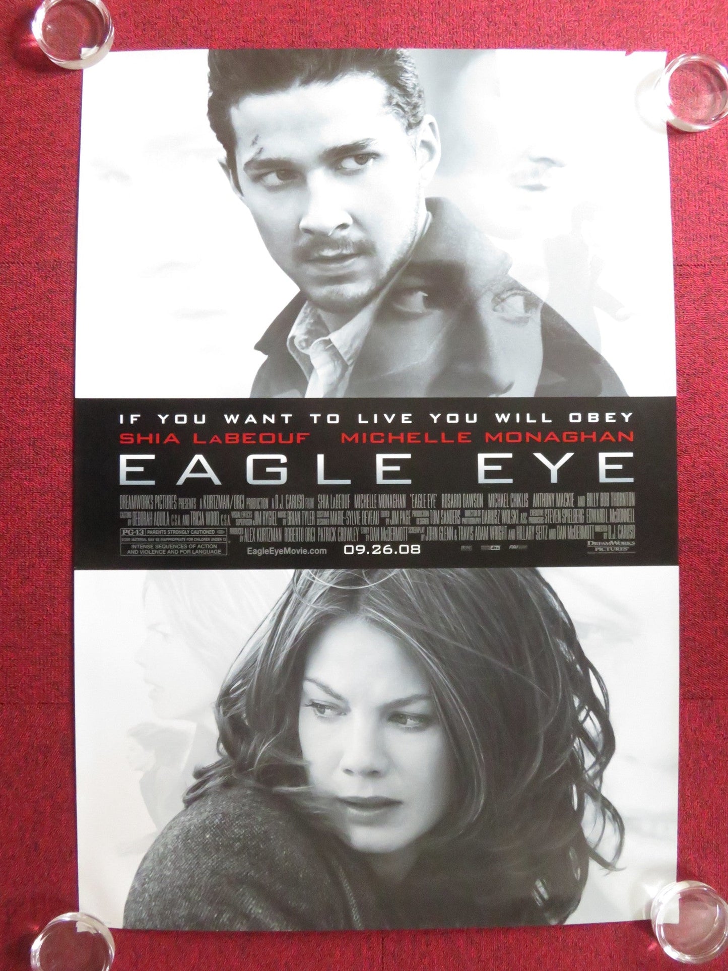 EAGLE EYE US ONE SHEET ROLLED POSTER SHIA LABEOUF MICHELLE MONAGHAN 2008 Rendezvous Cinema Movie posters