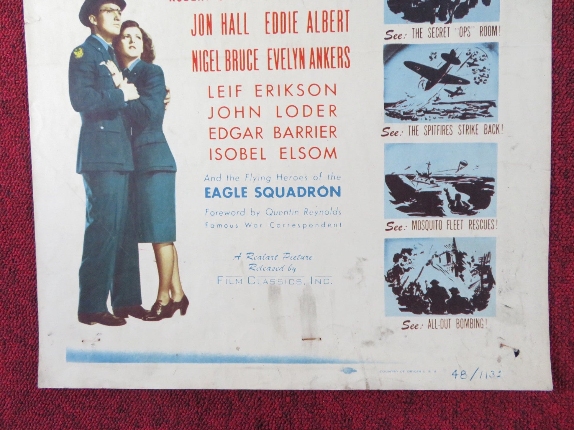 EAGLE SQUADRON US INSERT (14"x 36") POSTER ROBERT STACK DIANA BARRYMORE R1948 Rendezvous Cinema Movie posters